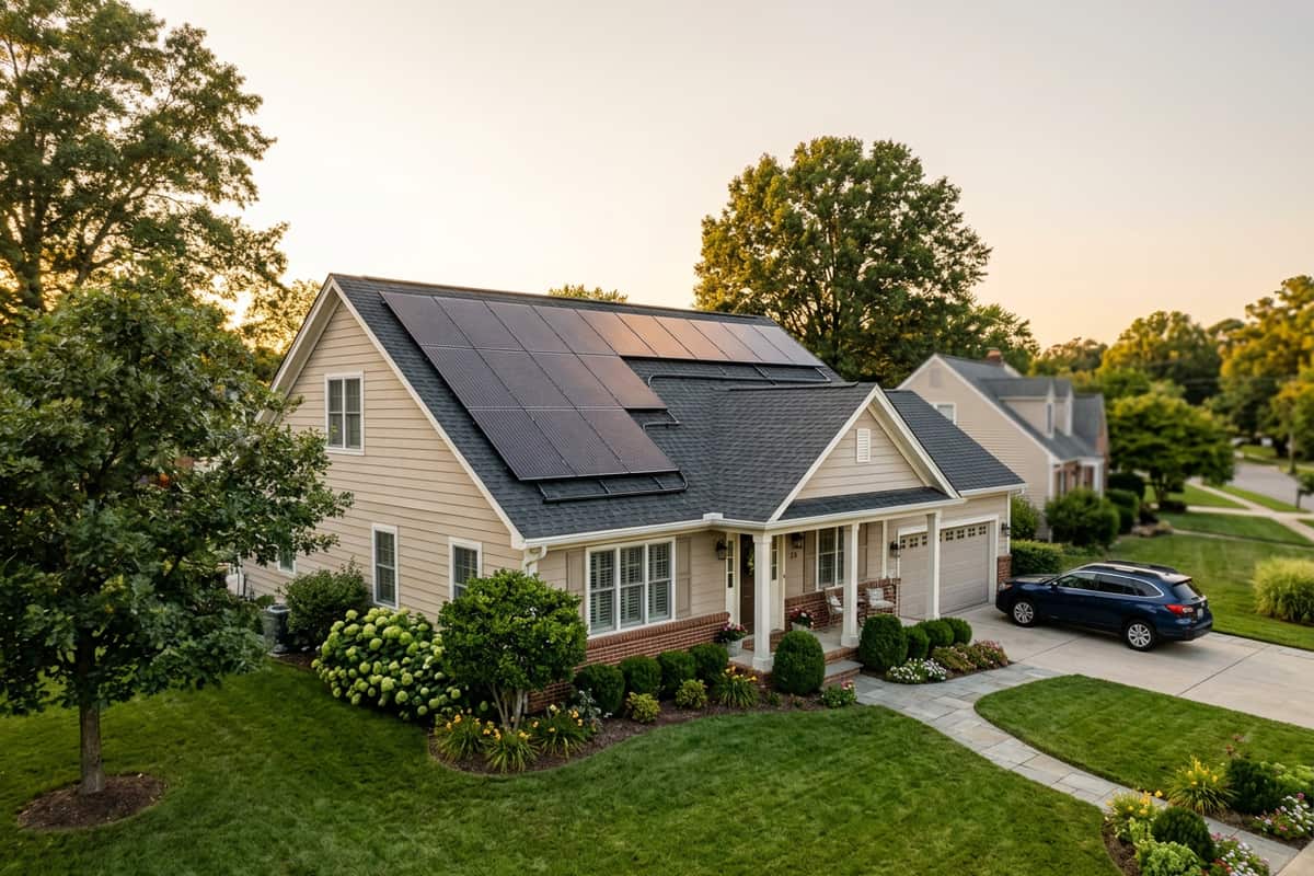 Rooftop solar array on a typical American family home — an 8 kW solar system.