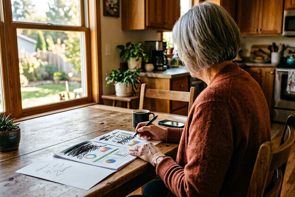 Homeowner reviewing a printed solar quote at a kitchen table before comparing installers.