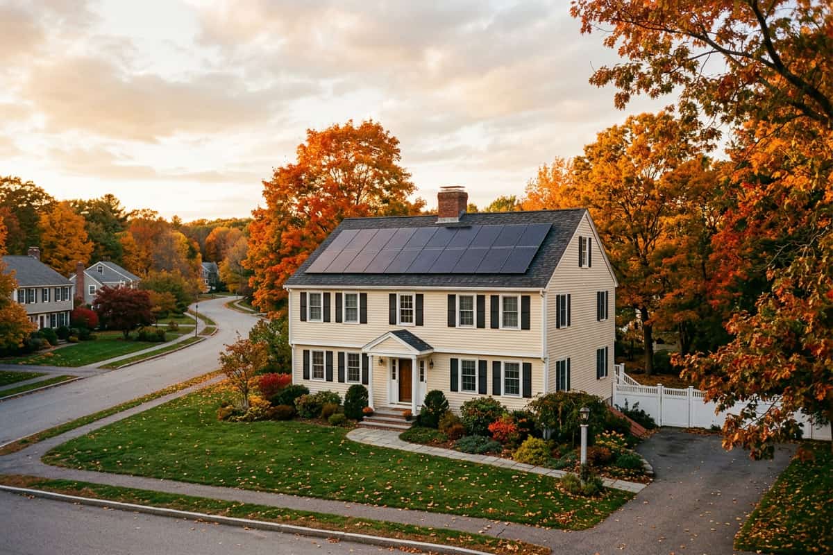 Rooftop solar panels on a Northeast home in Connecticut.